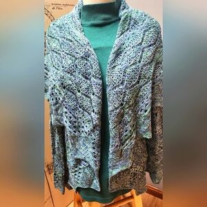 Elegant knitted multicolored green & blue cardigan- Large- Like new condition